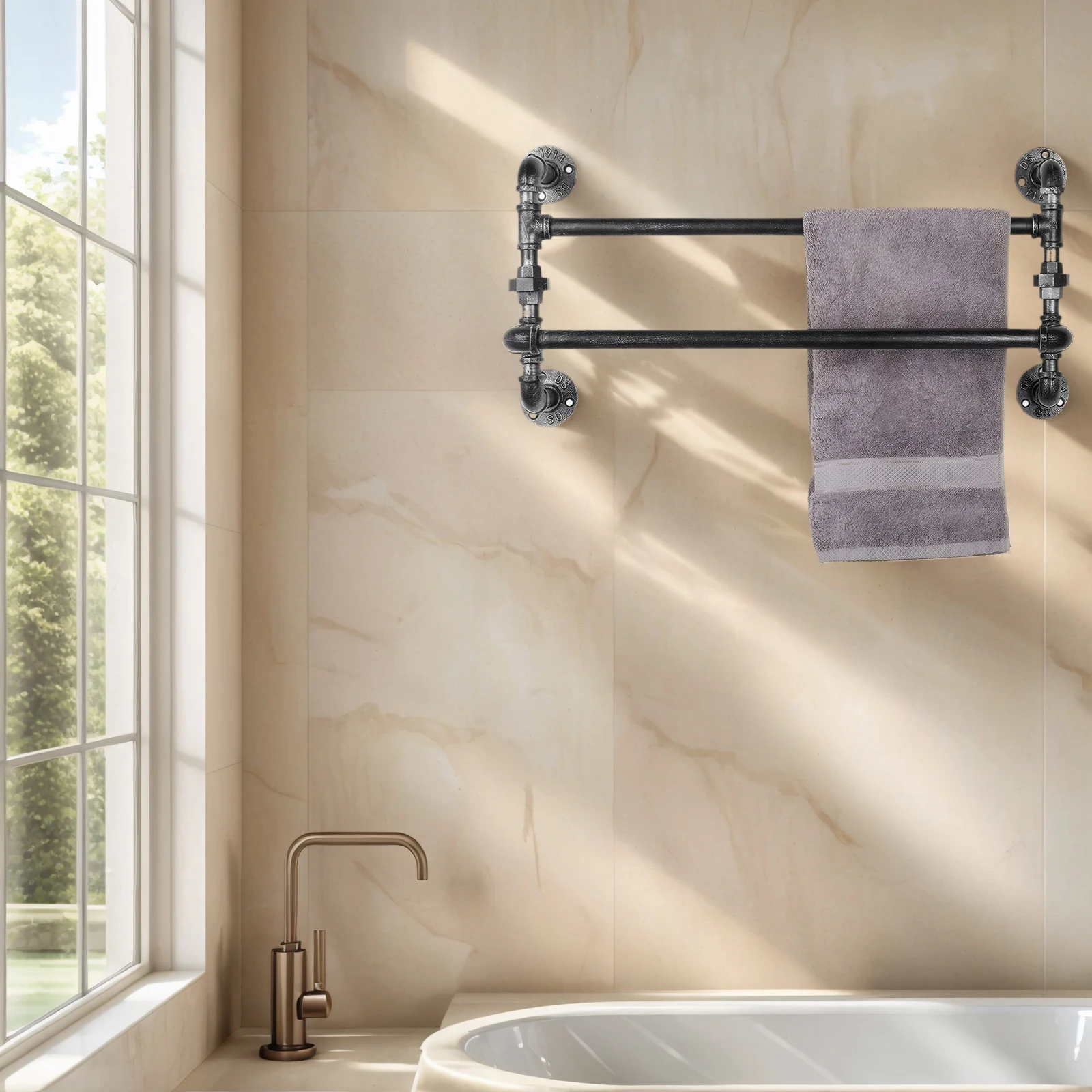 Vintage Industrial Wrought Iron Towel Organizer Wall Mounted Rustic Pipe Towel Storage Hanger for Bath Towels and Washcloths
Vintage Industrial Wrought Iron Towel Organizer Wall Mounted Rustic Pipe Towel Storage Hanger for Bath Towels and Washcloths