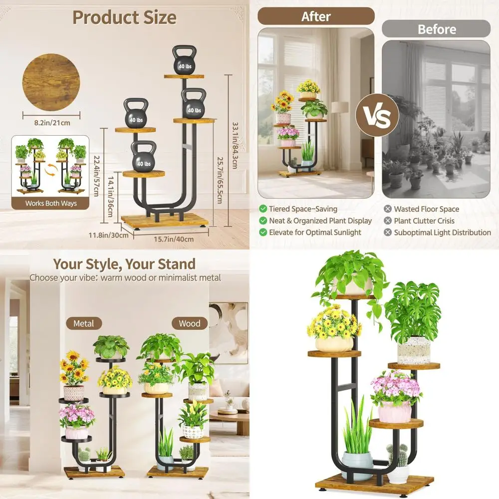 Прочная 4-ярусная подставка для растений из металла и дерева — большая, устойчивая стойка для нескольких растений, для использования в помещении и на улице
Прочная 4-ярусная подставка для растений из металла и дерева — большая, устойчивая стойка для нескольких растений, для использования в помещении и на улице