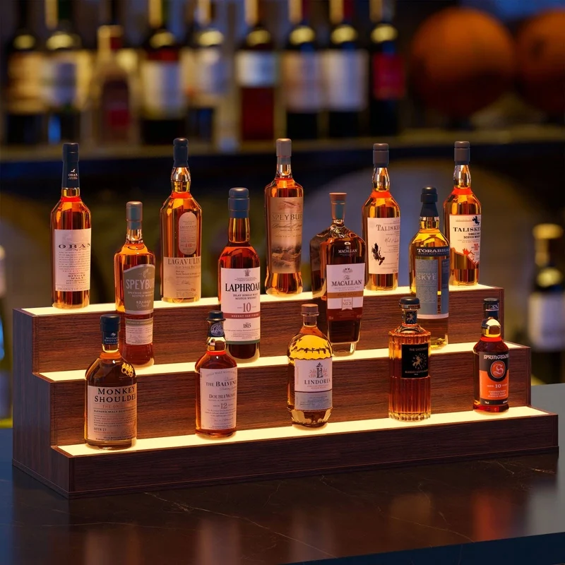 37-Inch LED Lit Bottle Display Shelf, Freestanding Bar Cabinet with Remote Control, Walnut Finish for Home Bar or Party
37-Inch LED Lit Bottle Display Shelf, Freestanding Bar Cabinet with Remote Control, Walnut Finish for Home Bar or Party