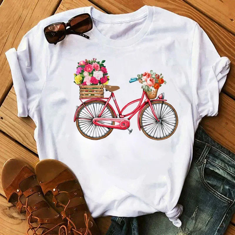 Woman Clothes Oversized T Shirt Tops Tee Spring Summer Ladies Floral Bicycle Pattern Fashion Cartoon Print White Letter T-shirt
Woman Clothes Oversized T Shirt Tops Tee Spring Summer Ladies Floral Bicycle Pattern Fashion Cartoon Print White Letter T-shirt