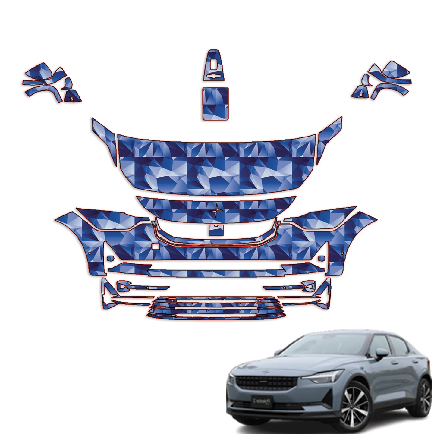 2021-2023 для Polestar 2 Предварительно вырезанный комплект защиты краски PPF PPF — частичная передняя часть
2021-2023 для Polestar 2 Предварительно вырезанный комплект защиты краски PPF PPF — частичная передняя часть