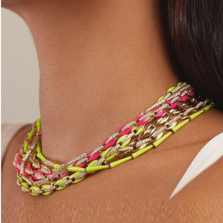 Rainbow Interlocking Tennis Necklace Choker for Women Paved Cubic Zircon and Colorful Enamel Gold Plated Color Fashion Jewelry
Rainbow Interlocking Tennis Necklace Choker for Women Paved Cubic Zircon and Colorful Enamel Gold Plated Color Fashion Jewelry