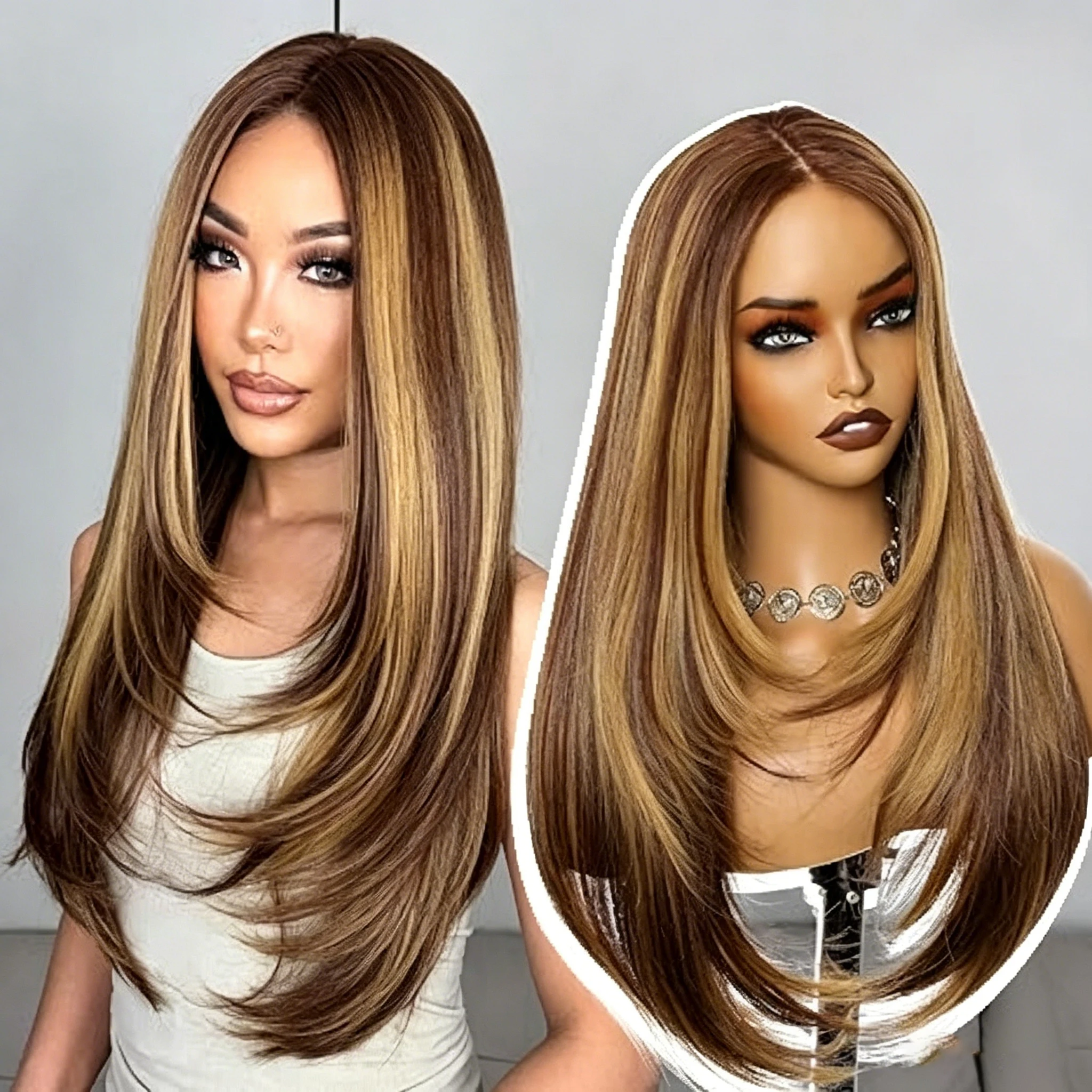  Highlight Honey Blonde 26inch Frontal HD Transparent Lace Pre Plucked Ombre Straight Lace Front Wig Human Hair Brown 4/27 Colored Lace Frontal Natural Wigs
Highlight Honey Blonde 26inch Frontal HD Transparent Lace Pre Plucked Ombre Straight Lace Front Wig Human Hair Brown 4/27 Colored Lace Frontal Natural Wigs