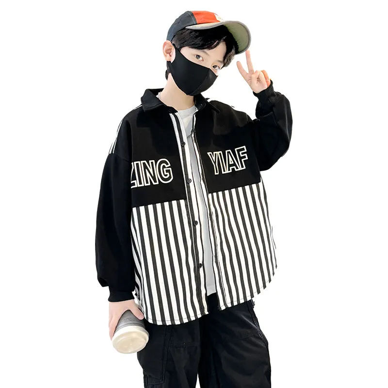 Children's Clothes Casual Boys Patchwork Letter Striped Shirts Spring Autumn Long Sleeve Jackets Korean Tops for Kids 5-14 Years
Children's Clothes Casual Boys Patchwork Letter Striped Shirts Spring Autumn Long Sleeve Jackets Korean Tops for Kids 5-14 Years