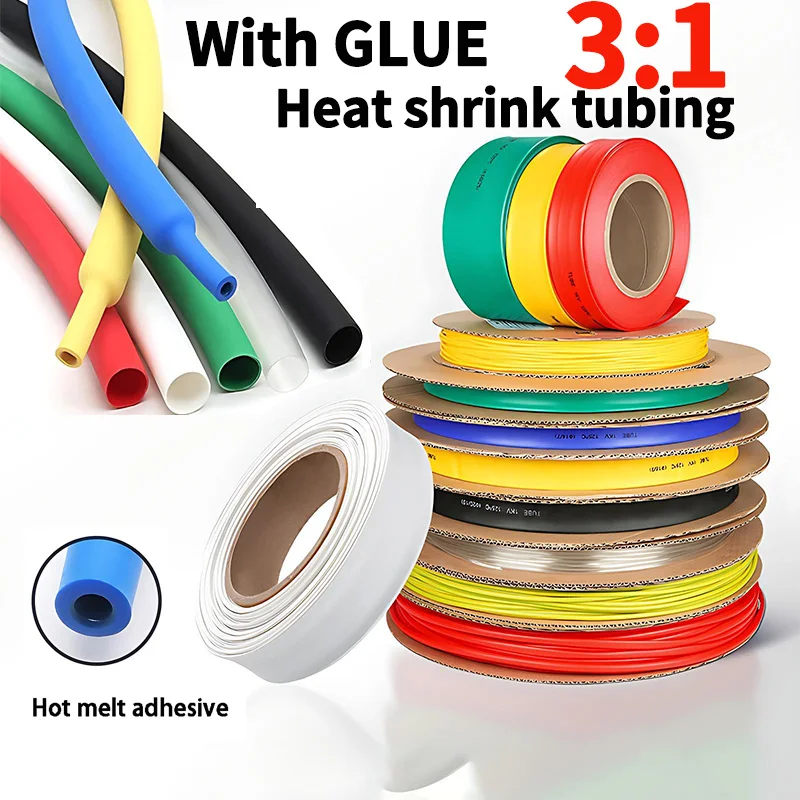 3:1 Adhesive Heat Shrink Tube with Glue, 5 Colors (Black/White/Color), 10M/50M/100M/200M, Waterproof Polyolefin Sleeving
3:1 Adhesive Heat Shrink Tube with Glue, 5 Colors (Black/White/Color), 10M/50M/100M/200M, Waterproof Polyolefin Sleeving