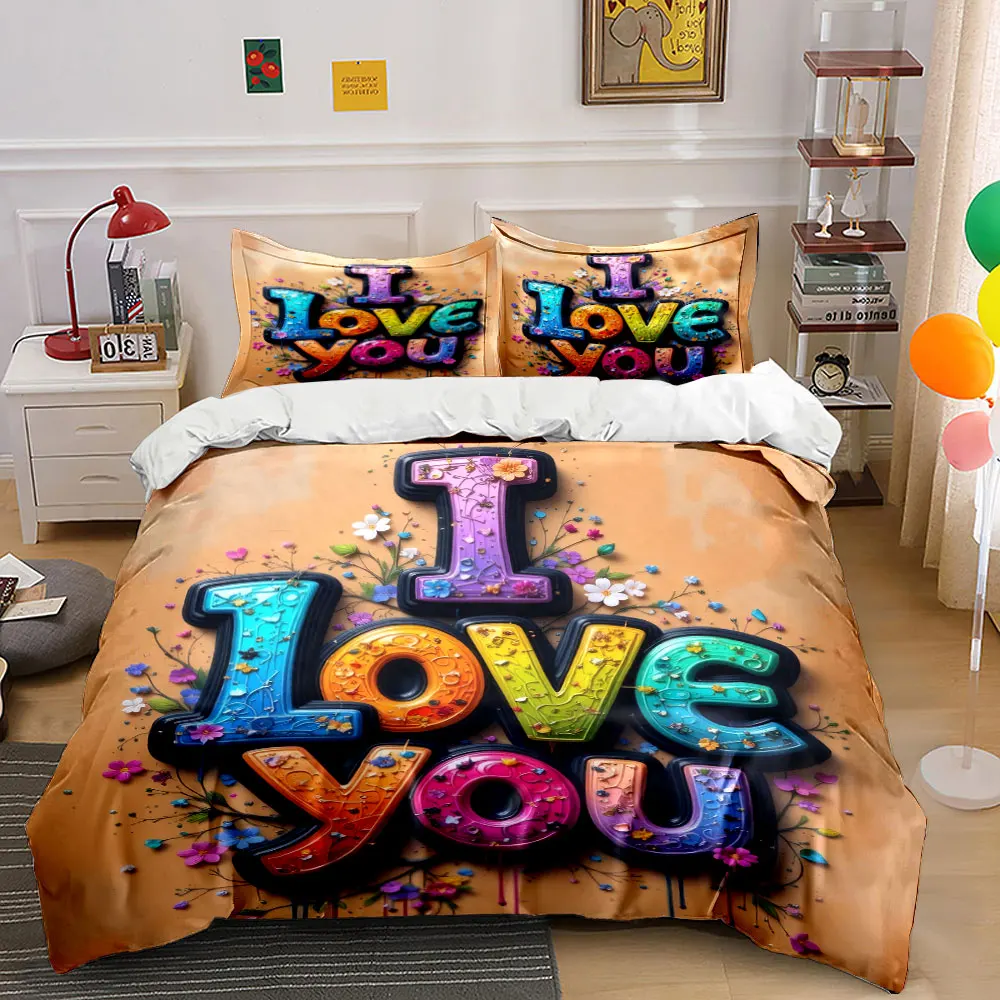 Colorful "I Love You" Decor Set Bedding Set with 1 Duvet Cover 2 Pillowcases Single Double King Queen, Gift
Colorful "I Love You" Decor Set Bedding Set with 1 Duvet Cover 2 Pillowcases Single Double King Queen, Gift