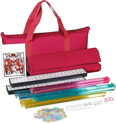 166-Tile American Mahjong Game Kit Featuring Four Transparent Racks, Pushers, Red Fabric Carry Bag, Chips, Dice And Instruction
166-Tile American Mahjong Game Kit Featuring Four Transparent Racks, Pushers, Red Fabric Carry Bag, Chips, Dice And Instruction