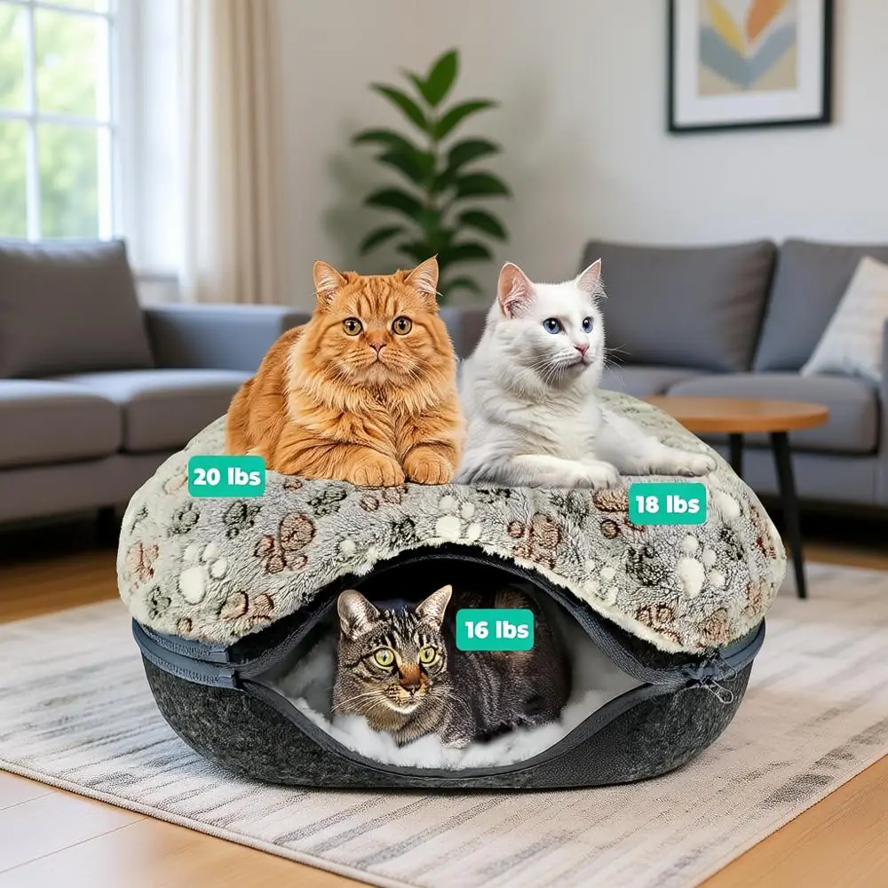 Cave for Multiple & Large Cats Up to 30-45 lbs, Comfy Donut Cat Bed with 2 Soft Fluffy Fleece Cat Blankets, Scratch, Detachable
Cave for Multiple & Large Cats Up to 30-45 lbs, Comfy Donut Cat Bed with 2 Soft Fluffy Fleece Cat Blankets, Scratch, Detachable