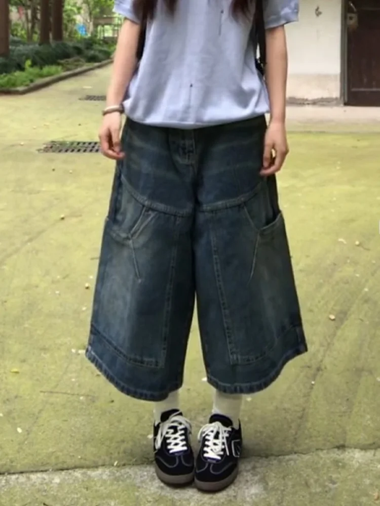 Retro American Washed Arc Large Pocket Denim Jeans Women Summer New Spicy Lazy Loose Feel Seven Pants High Waist Loose Fit
Retro American Washed Arc Large Pocket Denim Jeans Women Summer New Spicy Lazy Loose Feel Seven Pants High Waist Loose Fit