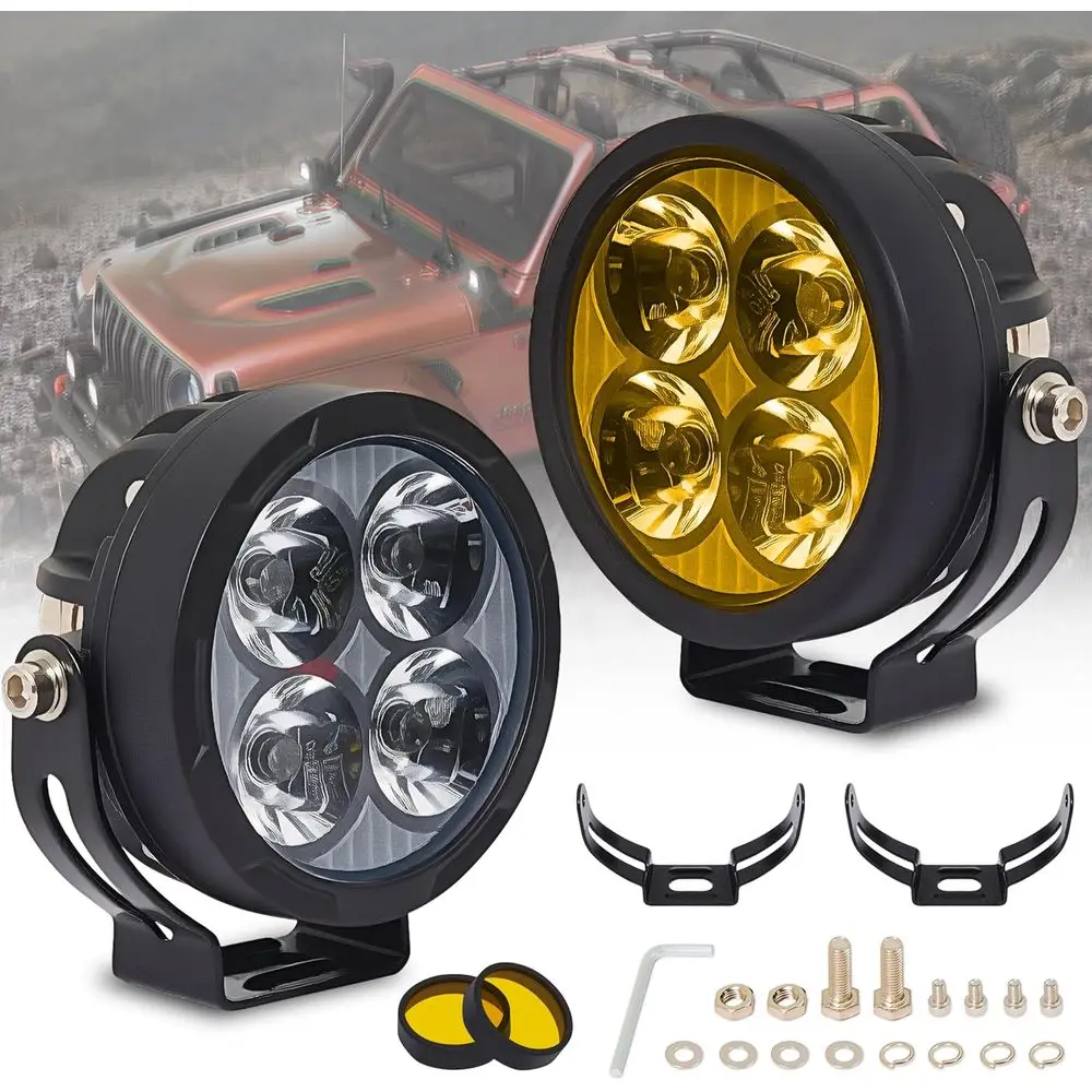 Pair of 3 80W Amber LED Light Pods, 9600LM Fog Lights for Off-Road, Compatible with Jeep, Trucks, Cars, ATVs, SUVs, Motorcycles,
Pair of 3 80W Amber LED Light Pods, 9600LM Fog Lights for Off-Road, Compatible with Jeep, Trucks, Cars, ATVs, SUVs, Motorcycles,