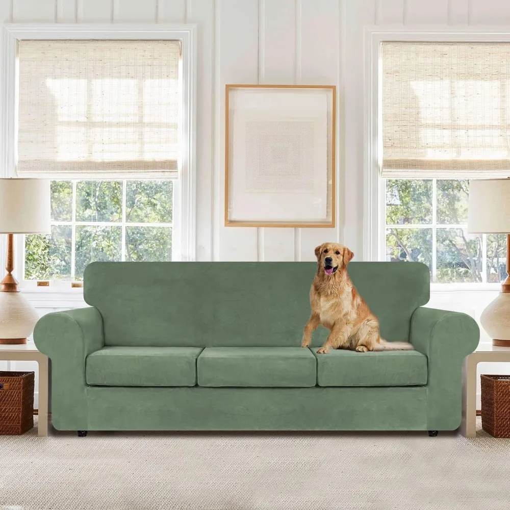 4 Pieces Velvet High Stretch Couch Covers for 3 Cushion Couch Sofa Slipcovers, Washable Furniture Protector Greyish Green,Large
4 Pieces Velvet High Stretch Couch Covers for 3 Cushion Couch Sofa Slipcovers, Washable Furniture Protector Greyish Green,Large