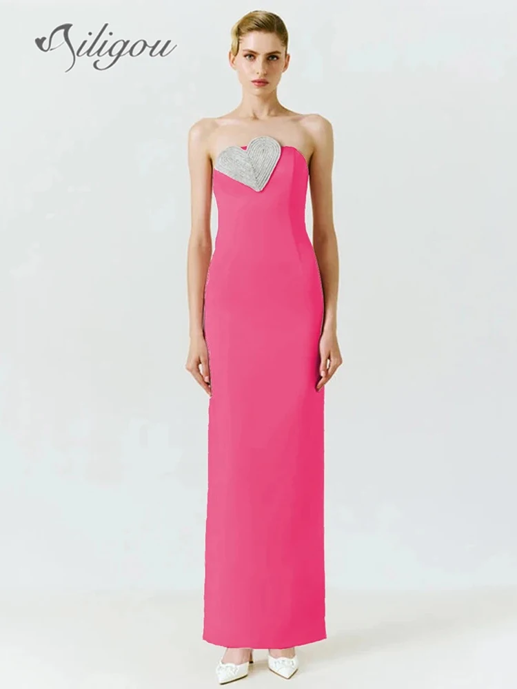 Ailigou 2023 New Summer Women's Rose Red Love Luxury Diamond Sexy Strapless Tight Long Dress Elegant Celebrity Party Dress 
Ailigou 2023 New Summer Women's Rose Red Love Luxury Diamond Sexy Strapless Tight Long Dress Elegant Celebrity Party Dress
