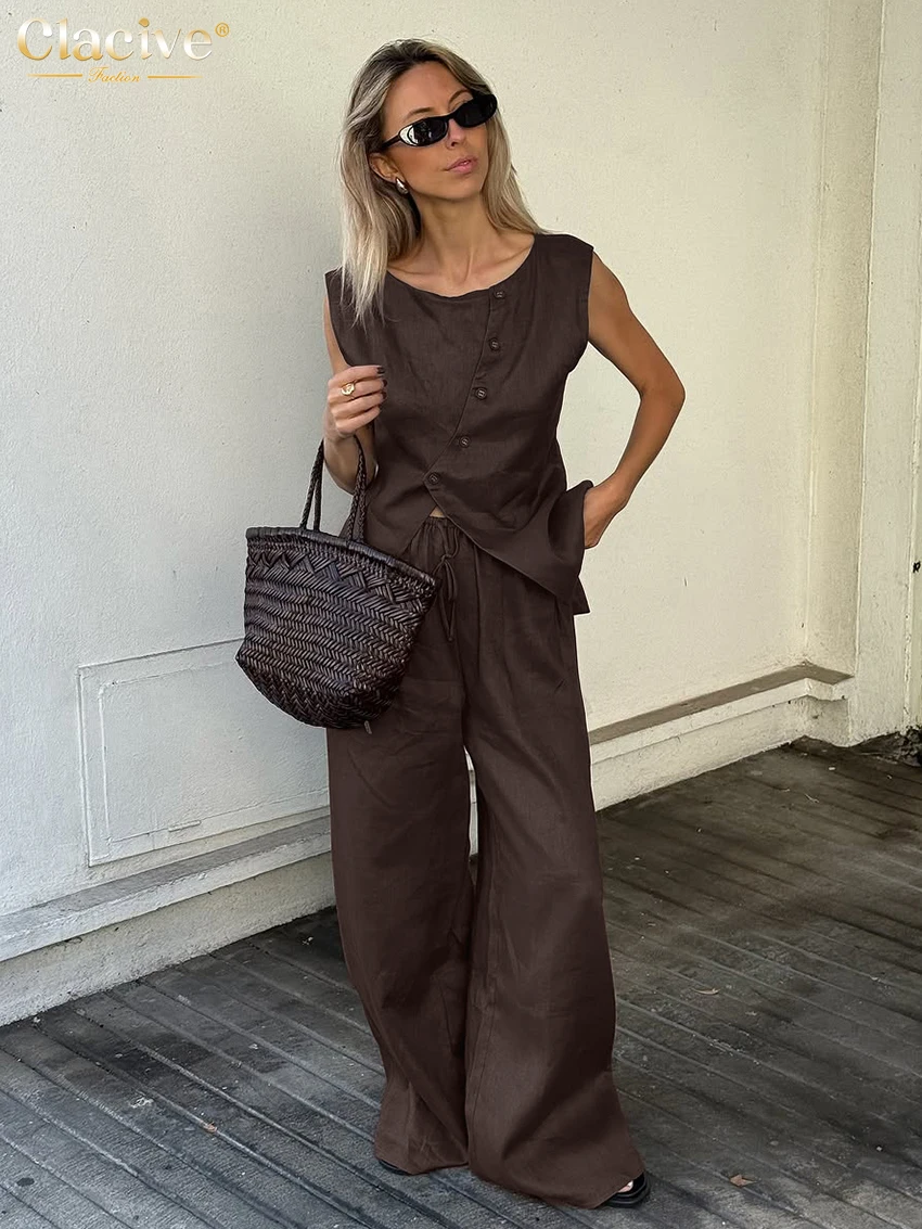 Clacive Summer Loose Brown Trousers Set 2 Piece Woman Fashion Sleeveless Tank Top With High Waist Wide Pants Set Female Clothing
Clacive Summer Loose Brown Trousers Set 2 Piece Woman Fashion Sleeveless Tank Top With High Waist Wide Pants Set Female Clothing