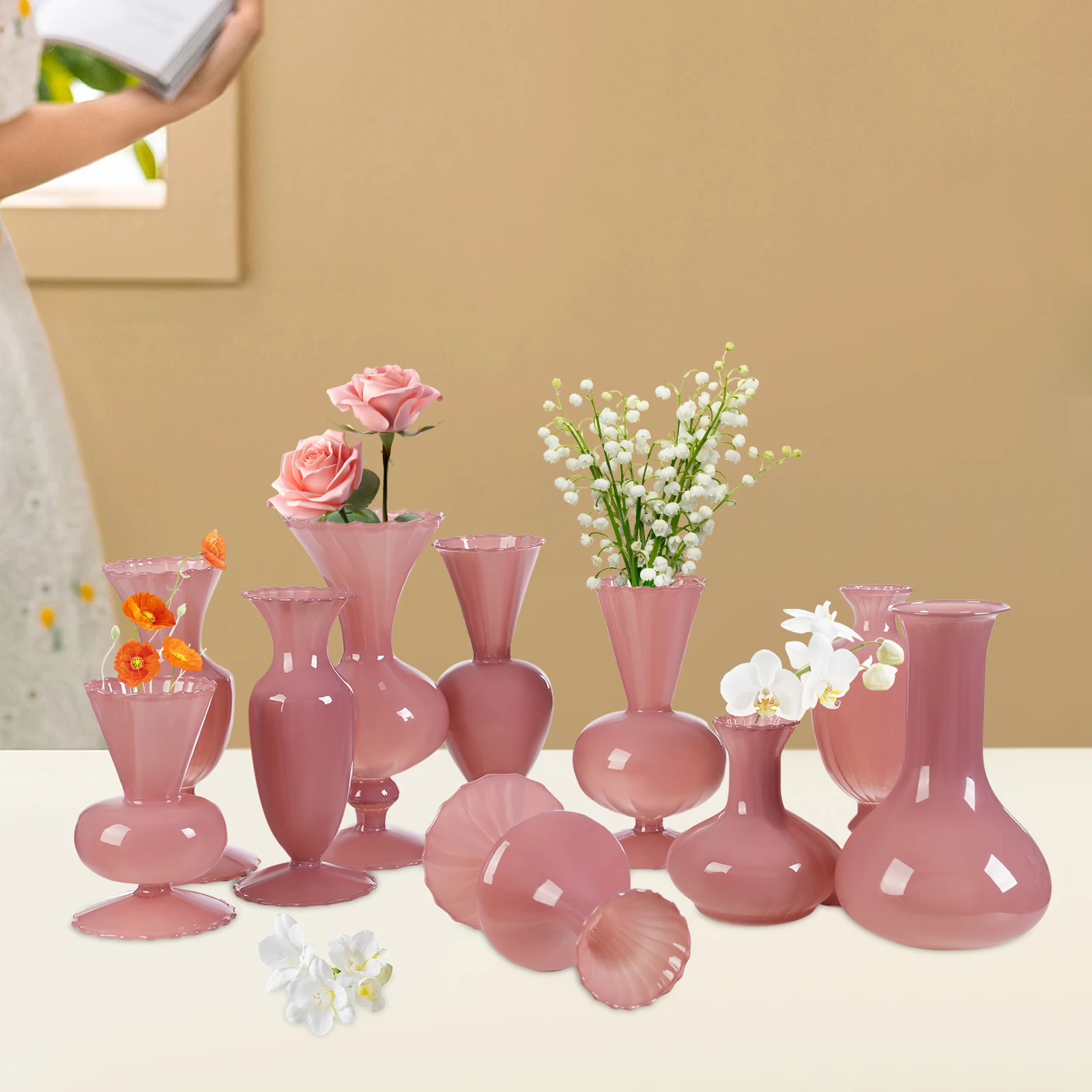 10 Pcs Glass Small Vases Set for Flowers, Cute Glass Vases for Centerpieces Decorative Wedding Table Home Decoration
10 Pcs Glass Small Vases Set for Flowers, Cute Glass Vases for Centerpieces Decorative Wedding Table Home Decoration