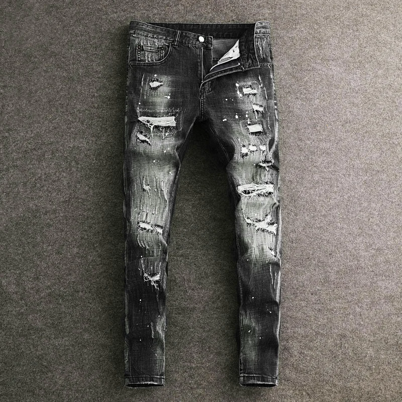 High Street Fashion Men Jeans Retro Black Gray Stretch Slim Fit Patched Ripped Jeans Men Hip Hop Vintage Designer Denim Pants
High Street Fashion Men Jeans Retro Black Gray Stretch Slim Fit Patched Ripped Jeans Men Hip Hop Vintage Designer Denim Pants