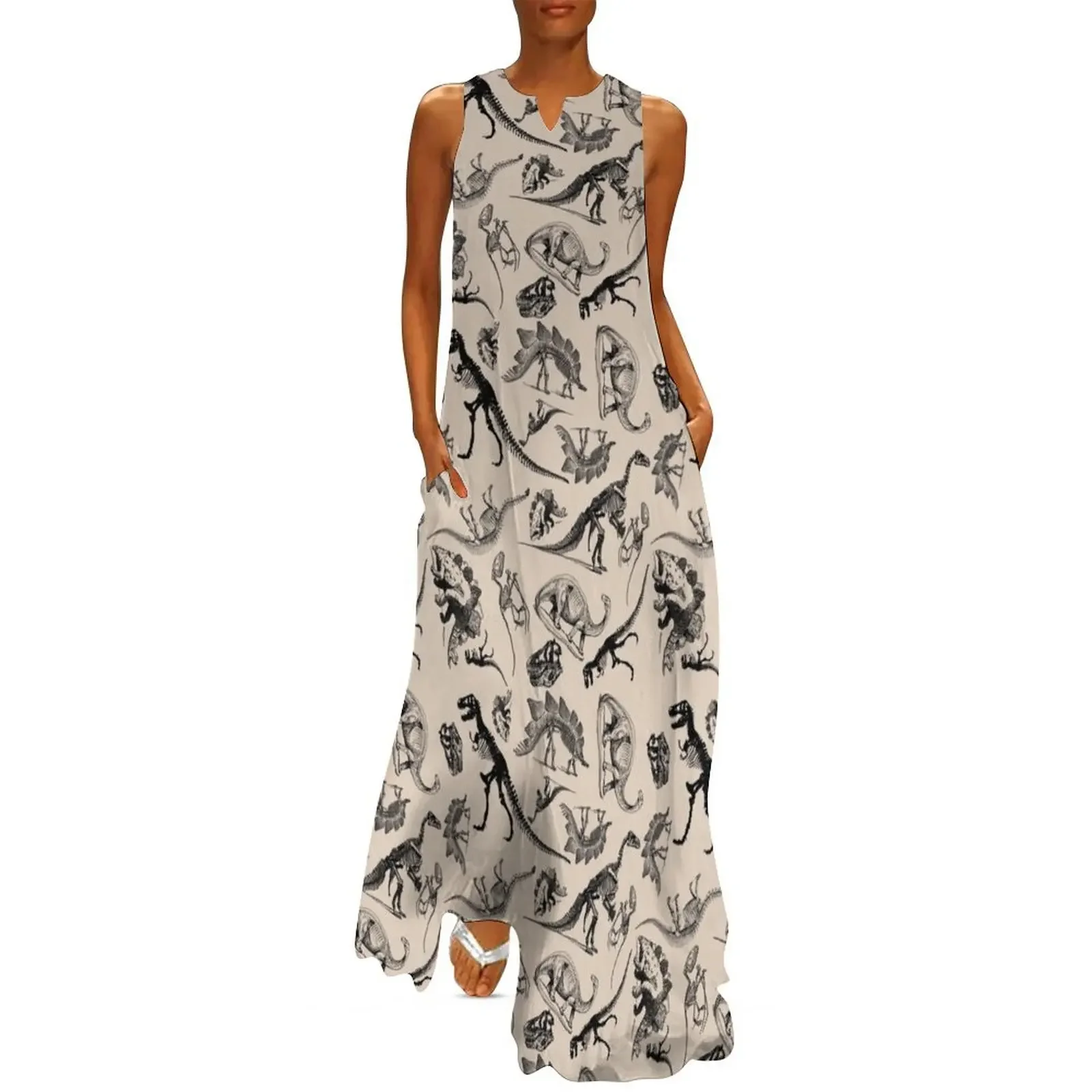 Vintage Museum Dinosaurs and Skeletons Black and Cream Long Dress beach dress Dress
Vintage Museum Dinosaurs and Skeletons Black and Cream Long Dress beach dress Dress