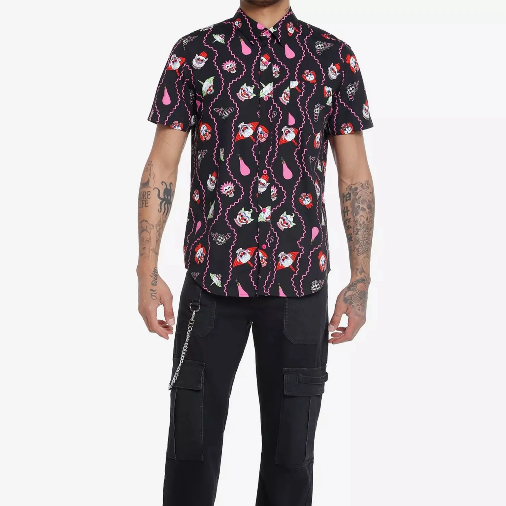 Summer Cotton Men's Casual Printed ort Sve irt Outerwear Cartoon Alien Clown Design Breathable Comfortable Youth Faion 
Summer Cotton Men's Casual Printed ort Sve irt Outerwear Cartoon Alien Clown Design Breathable Comfortable Youth Faion