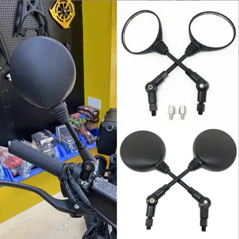 Motorcycle Black Universal 10mm Side Mirror Rearview Mirror For Honda Street Bike Scooter E-bike Round Mirror