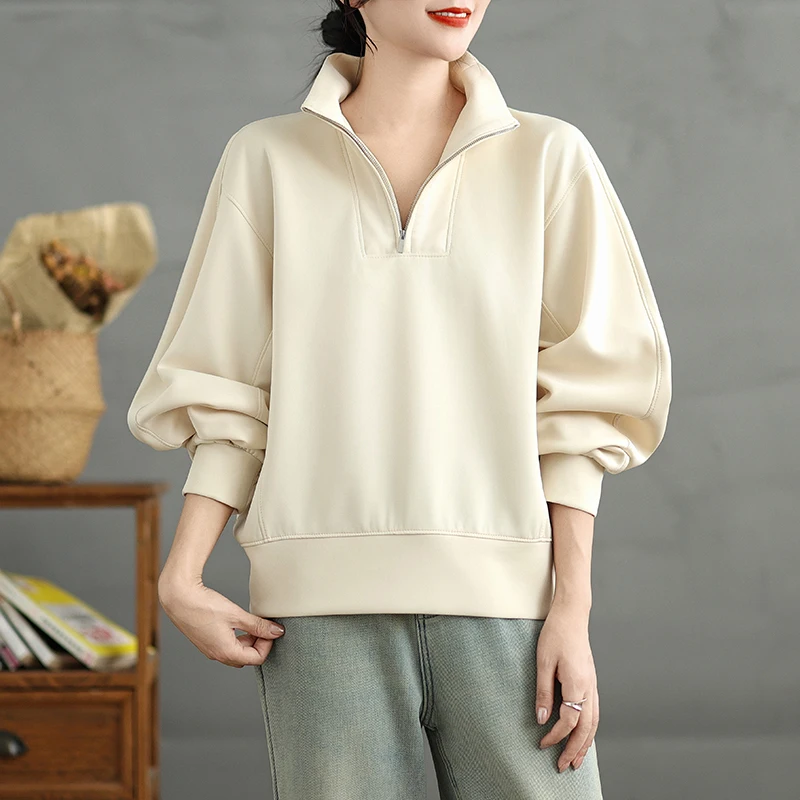 Fashionable Hoodie Jacket Women's Loose Lazy Style Casual Overhead Top Zipper Design Stand Collar Autumn Winter New Arrival
Fashionable Hoodie Jacket Women's Loose Lazy Style Casual Overhead Top Zipper Design Stand Collar Autumn Winter New Arrival