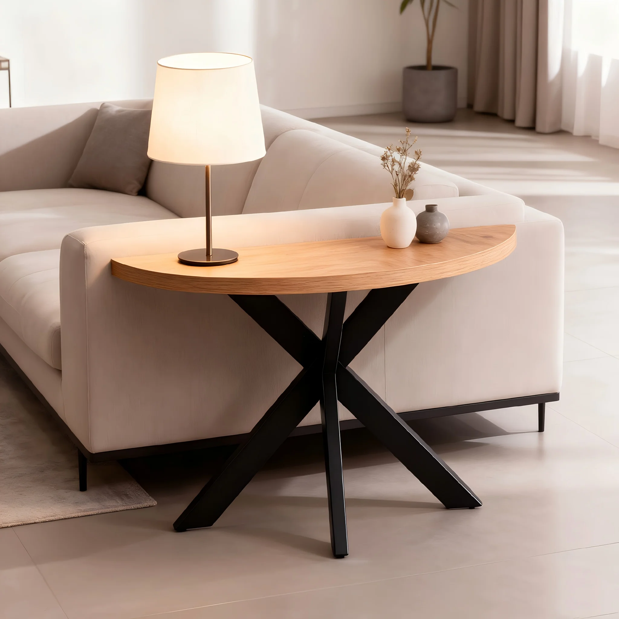 45Inch Multifunctional Semi-Circular Console Table | Modern Style with Natural Wood Color, Easy to Organize And Clean
45Inch Multifunctional Semi-Circular Console Table | Modern Style with Natural Wood Color, Easy to Organize And Clean