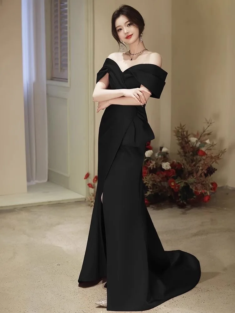 B57 black one-shoulder evening dress skirt 2025 new high-end niche temperament celebrity host annual meeting
B57 black one-shoulder evening dress skirt 2025 new high-end niche temperament celebrity host annual meeting