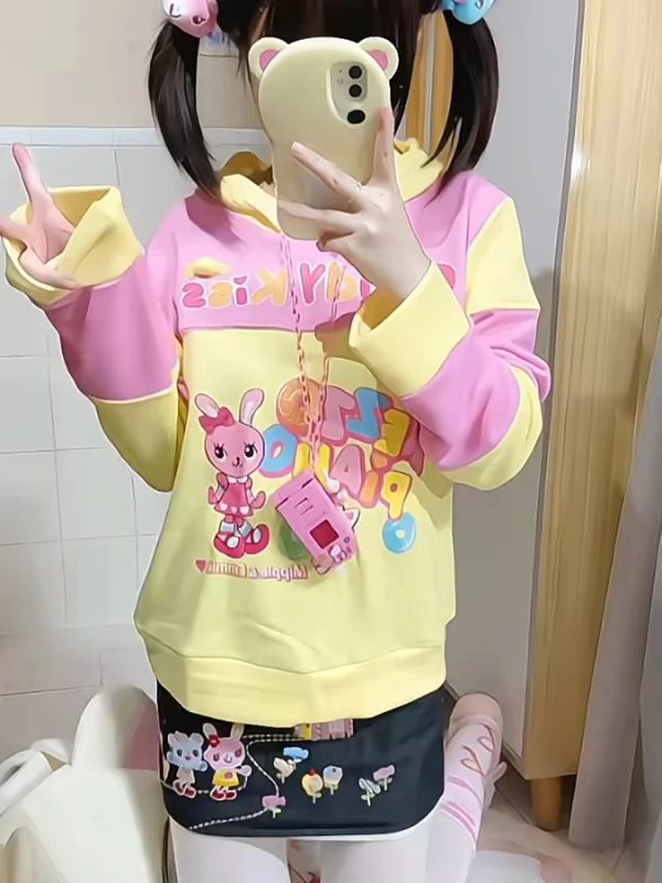 Милые толстовки с японским мультяшным принтом Kawaii, свободные повседневные толстовки в консервативном стиле Y2k для девочек, кавайная толстовка с капюшоном контрастного цвета, лоскутные толстовки
Милые толстовки с японским мультяшным принтом Kawaii, свободные повседневные толстовки в консервативном стиле Y2k для девочек, кавайная толстовка с капюшоном контрастного цвета, лоскутные толстовки