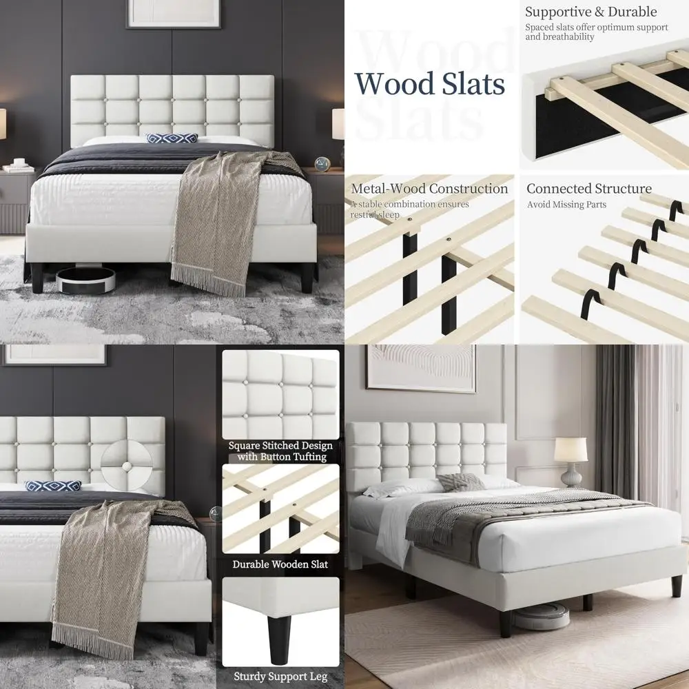 Современная полноразмерная мягкая кровать-платформа с квадратной прошивкой и изголовьем на пуговицах, деревянный каркас с регулируемой высотой
Современная полноразмерная мягкая кровать-платформа с квадратной прошивкой и изголовьем на пуговицах, деревянный каркас с регулируемой высотой