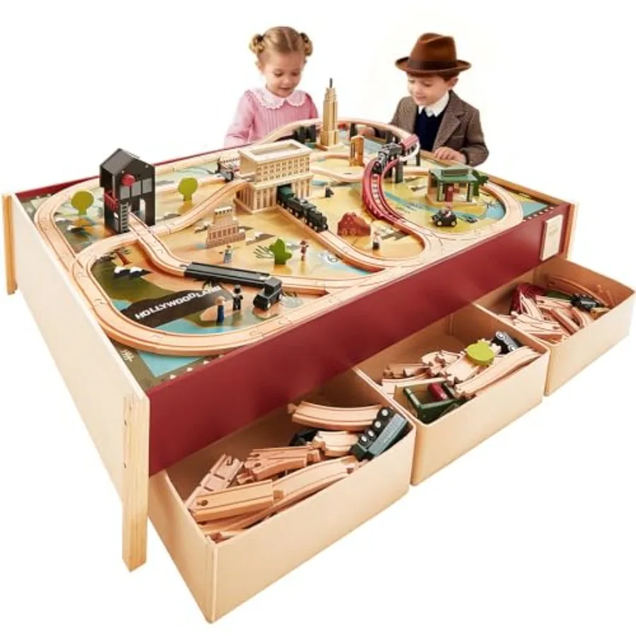 Large Wooden Train Table 47.9x35.2 for home playroom use, natural wood finish, sturdy construction with smooth edges, includes
Large Wooden Train Table 47.9x35.2 for home playroom use, natural wood finish, sturdy construction with smooth edges, includes