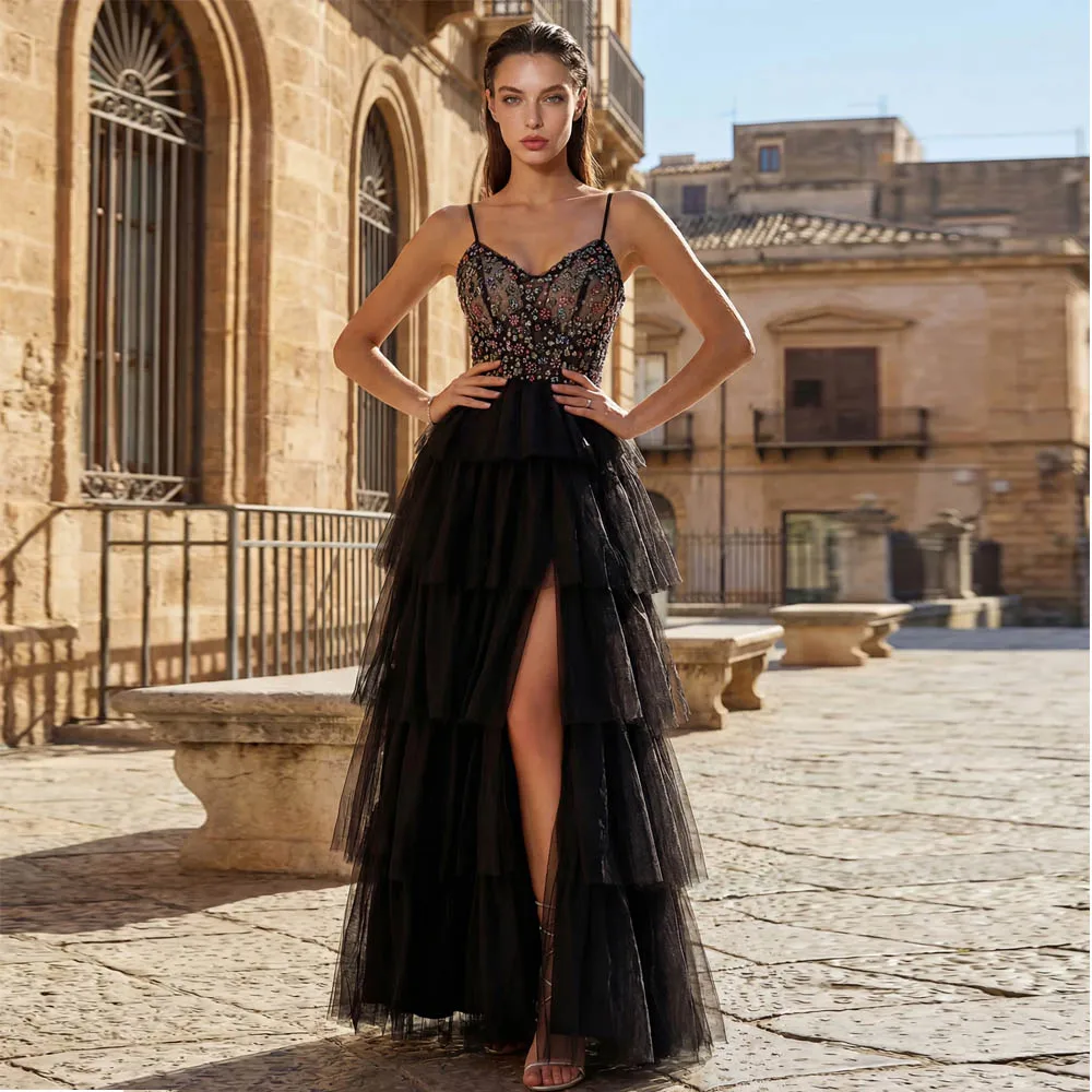 Customized Women's Spaghetti Strap Beaded Sequin Tulle High-Low Prom Dress Formal Evening Gown Tiered Ruffle Party Prom Gowns
Customized Women's Spaghetti Strap Beaded Sequin Tulle High-Low Prom Dress Formal Evening Gown Tiered Ruffle Party Prom Gowns