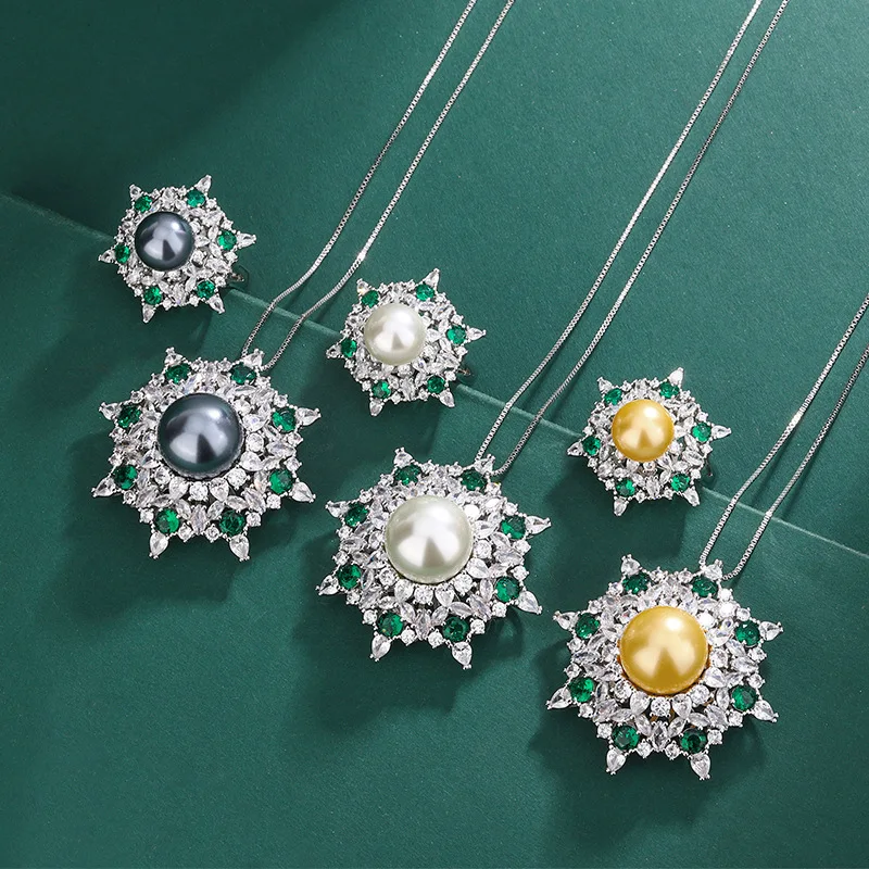European and American Style Emerald Sunflower Pearl Ring Copper Base Gold Plated Mother-of-Pearl Necklace
European and American Style Emerald Sunflower Pearl Ring Copper Base Gold Plated Mother-of-Pearl Necklace