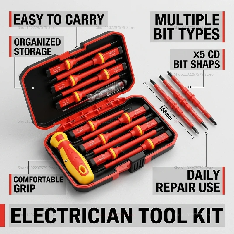 10Pcs Interchangeable Blade Insulated Screwdriver Set with Case Magnetic 500V Home and Professional Use Electricians Tools
10Pcs Interchangeable Blade Insulated Screwdriver Set with Case Magnetic 500V Home and Professional Use Electricians Tools