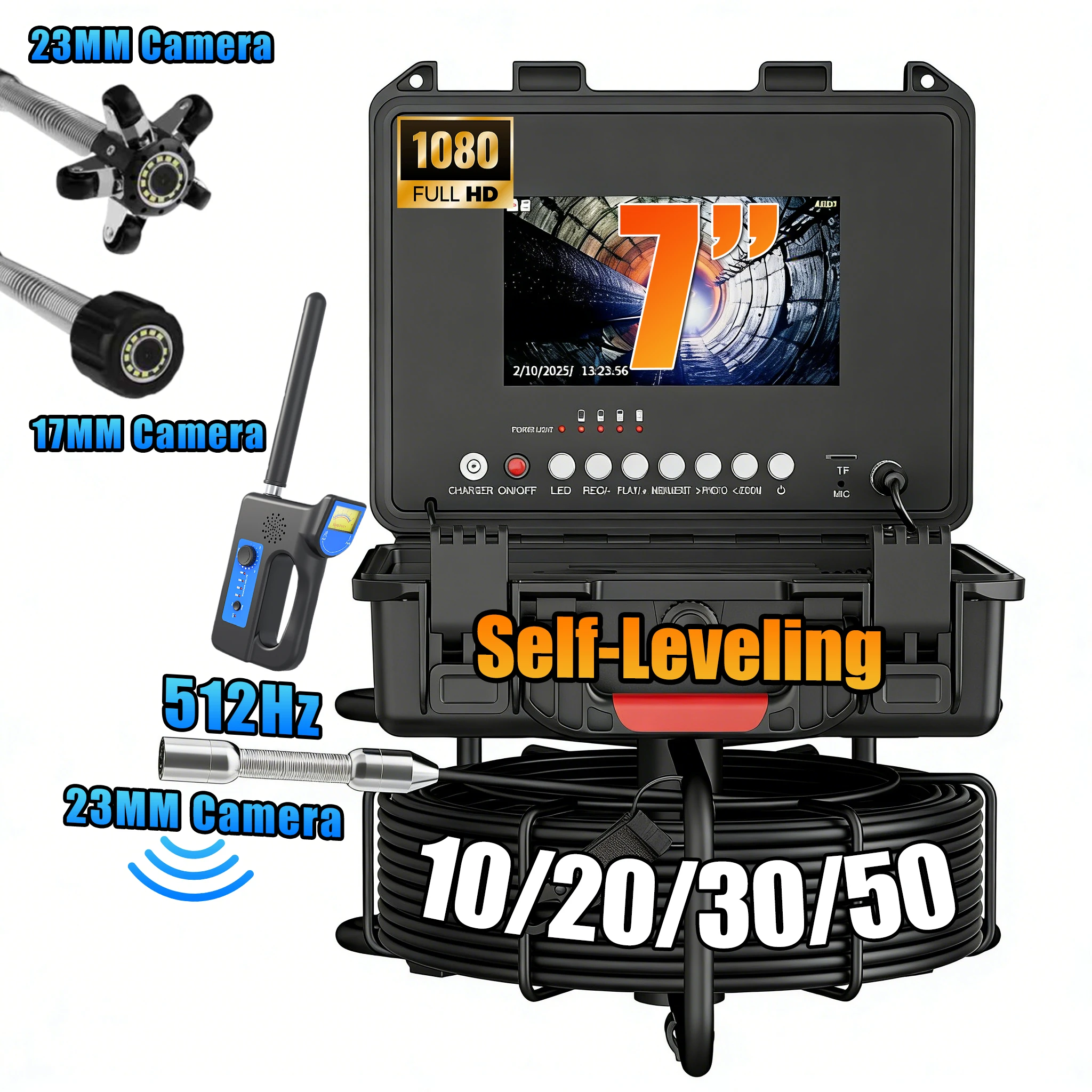 Sewer Inspection Camera with 512Hz Self-Leveling,17/23mm Sewer Camera with Flexible Snake Tube, IP68 Waterproof Endoscope Camera
Sewer Inspection Camera with 512Hz Self-Leveling,17/23mm Sewer Camera with Flexible Snake Tube, IP68 Waterproof Endoscope Camera