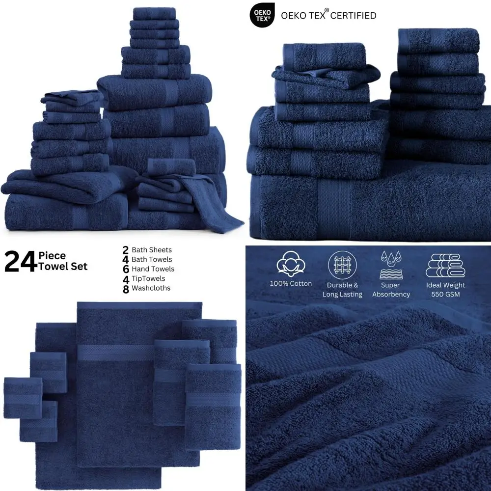 Premium 24-Piece Towel Set - 2 Bath Sheets, 4 Bath Towels, 4 Fingertip Towels, 8 Washcloths, 6 Hand Towels - 100% Ringspun Cotto
Premium 24-Piece Towel Set - 2 Bath Sheets, 4 Bath Towels, 4 Fingertip Towels, 8 Washcloths, 6 Hand Towels - 100% Ringspun Cotto