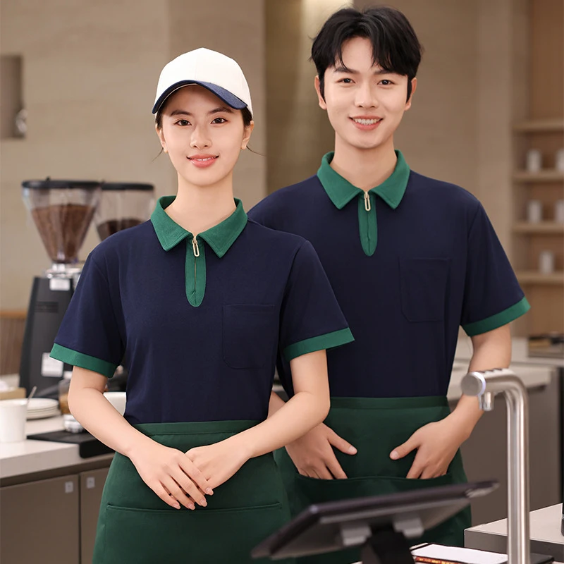 ZipperTWaiter's uniform for catering, milk tea shops, restaurants, and hot pot restaurantsTWomen's workwear short-sleeve shirt
ZipperTWaiter's uniform for catering, milk tea shops, restaurants, and hot pot restaurantsTWomen's workwear short-sleeve shirt