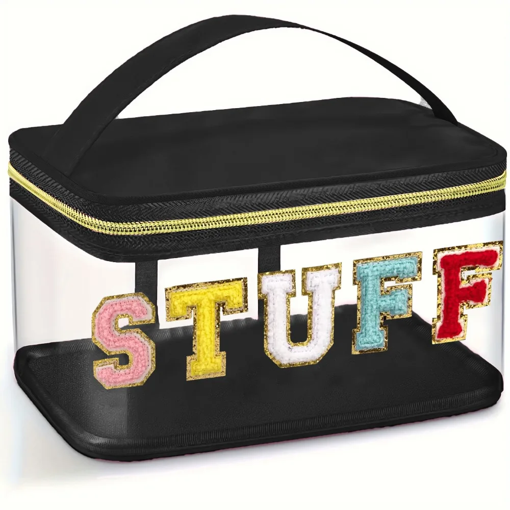 Waterproof Embroidery Cosmetic Bag PVC Large Capacity Transparent Wash Bags with Handle Letter Patches Travel Makeup Bags
Waterproof Embroidery Cosmetic Bag PVC Large Capacity Transparent Wash Bags with Handle Letter Patches Travel Makeup Bags