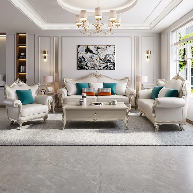 American light luxury solid wood villa sofa European luxury leather sofa combination
American light luxury solid wood villa sofa European luxury leather sofa combination