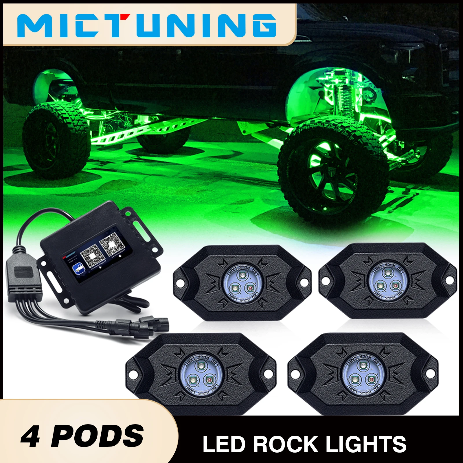 MICTUNING CM 4 Pods RGB LED Rock Lights,Wireless App Controller Remote,Music Mode,IP68 Waterproof Neon LED Lights Kit
MICTUNING CM 4 Pods RGB LED Rock Lights,Wireless App Controller Remote,Music Mode,IP68 Waterproof Neon LED Lights Kit