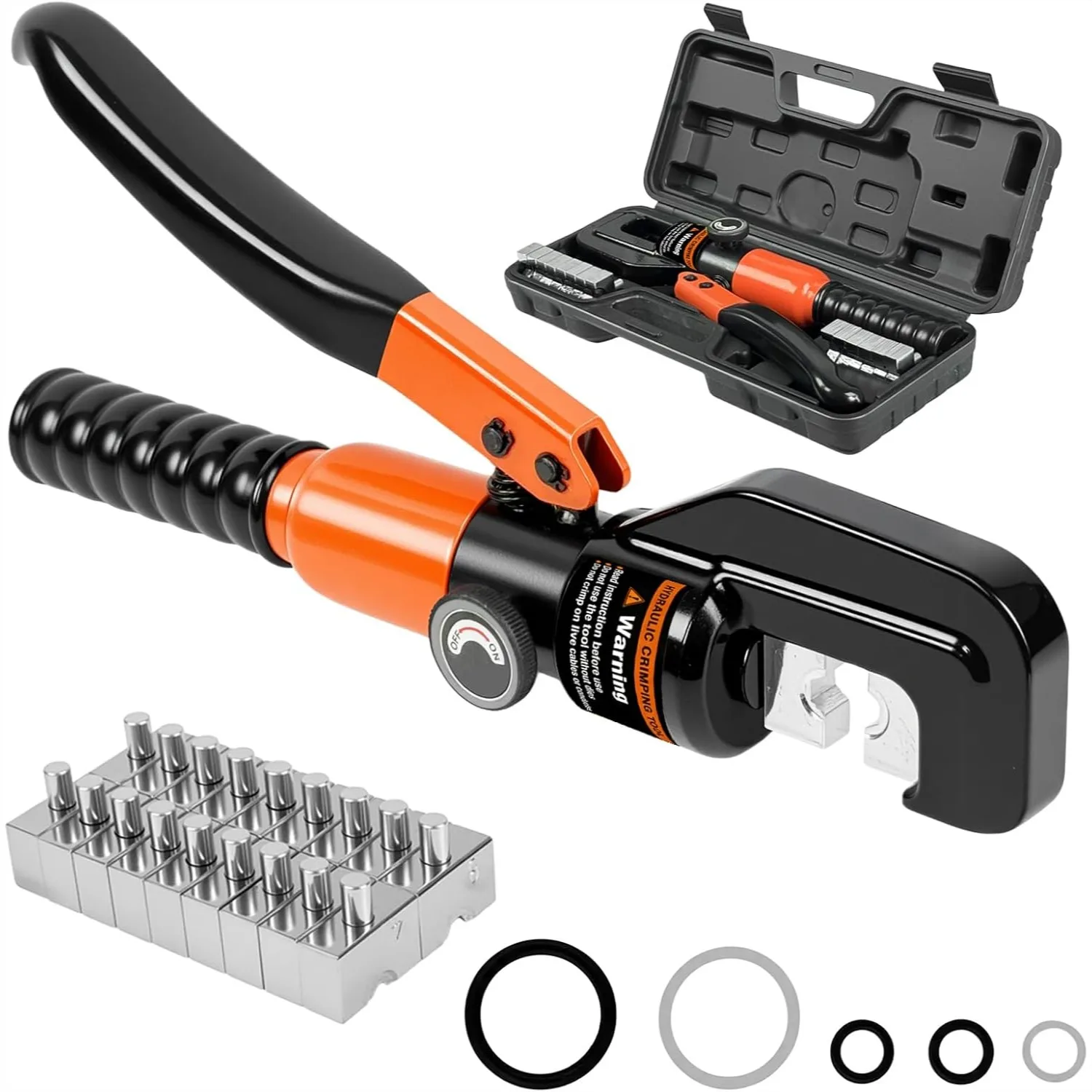 Hydraulic Crimping Tool Kit, 6-Ton Battery Cable Crimper with 9 Dies for 12AWG-2/0 AWG Copper Aluminum, Rotating C-Head for
Hydraulic Crimping Tool Kit, 6-Ton Battery Cable Crimper with 9 Dies for 12AWG-2/0 AWG Copper Aluminum, Rotating C-Head for
