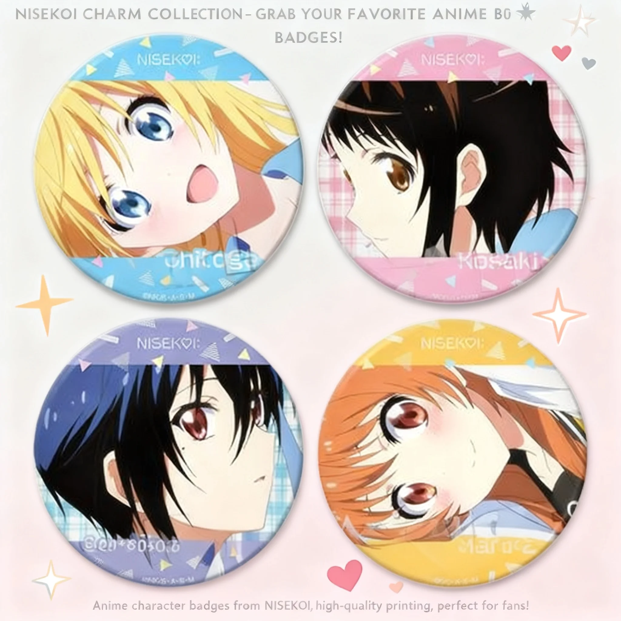 Anime Badge Brooch Pin Nisekoi Kirisaki Chitoge Onodera Kosaki Tachibana Marika Merchandise Collectible Gift Cosplay Accessory
Anime Badge Brooch Pin Nisekoi Kirisaki Chitoge Onodera Kosaki Tachibana Marika Merchandise Collectible Gift Cosplay Accessory