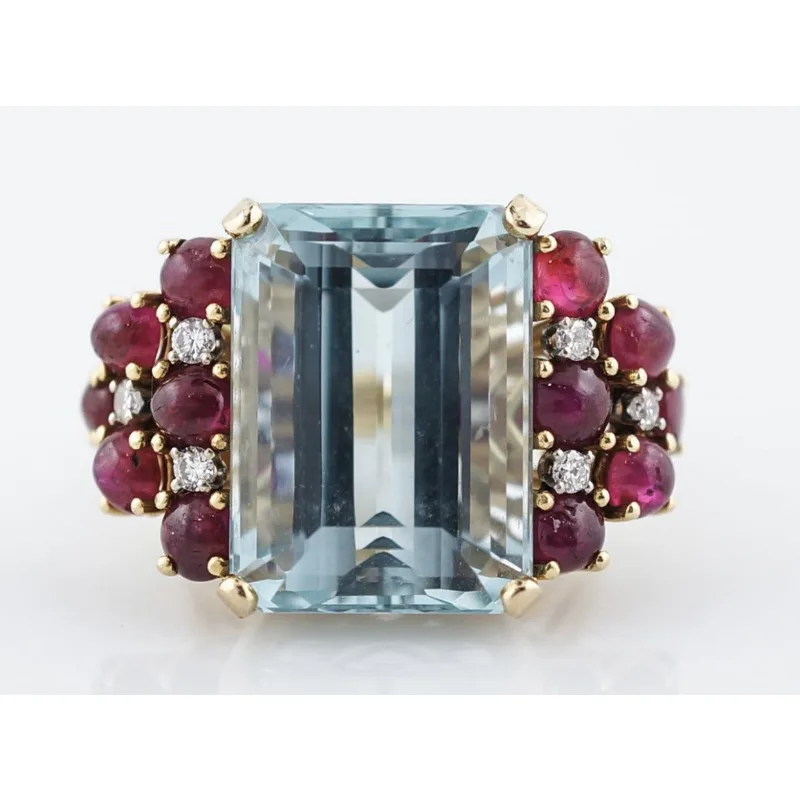 Sea blue moissanite ring, alloy gold-plated retro famous style jewelry inlaid with red corundum jewelry.
Sea blue moissanite ring, alloy gold-plated retro famous style jewelry inlaid with red corundum jewelry.