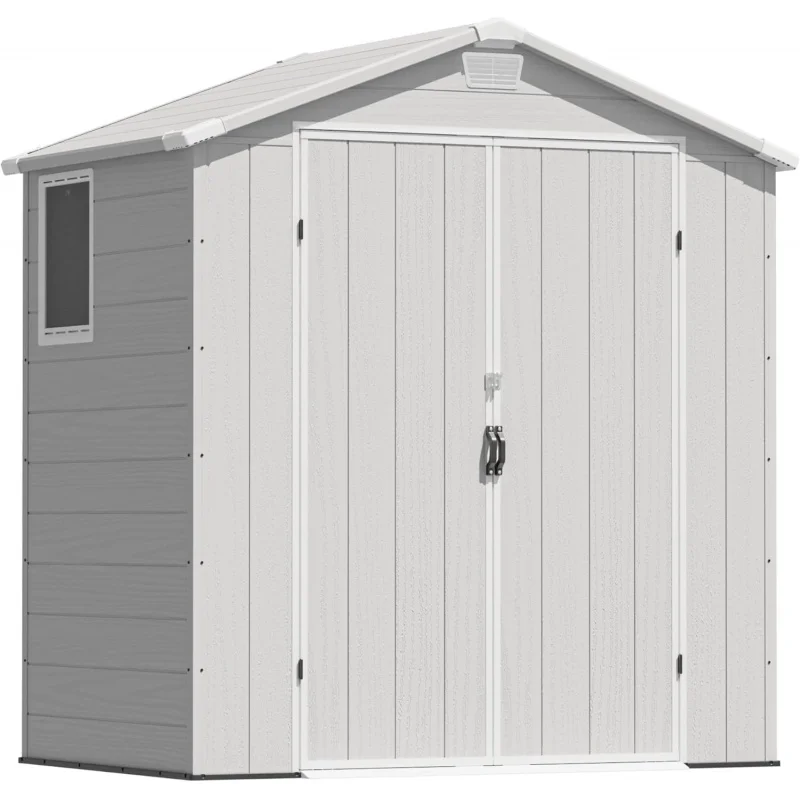 6x4FT Plastic Outdoor Storage Shed with Floor, Resin Shed with Lockable Double, Window & Vents,Waterproof Weather Re
6x4FT Plastic Outdoor Storage Shed with Floor, Resin Shed with Lockable Double, Window & Vents,Waterproof Weather Re