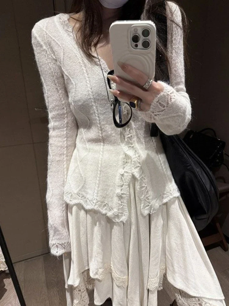 Vintage Two Piece Sets Y2k Aesthetic Knitted Hollow Out Cardigan + Lace Patchwork High Waist Skirts Harajuku Fairy Autumn Outfit
Vintage Two Piece Sets Y2k Aesthetic Knitted Hollow Out Cardigan + Lace Patchwork High Waist Skirts Harajuku Fairy Autumn Outfit