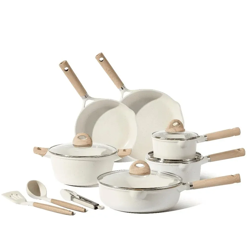 Nonstick Granite 13-Piece Cookware Set with Induction Base Eco-friendly Healthy Cooking Set with Wooden Handles and Glass Lids
Nonstick Granite 13-Piece Cookware Set with Induction Base Eco-friendly Healthy Cooking Set with Wooden Handles and Glass Lids