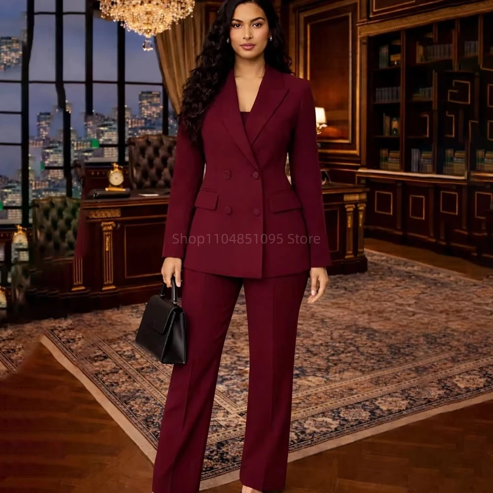 New Women Suits Fashion Double Breasted Business Blazer Burgundy Casual Coat Trousers 2 Pcs Set Office Ladies Wear Suit Pants
New Women Suits Fashion Double Breasted Business Blazer Burgundy Casual Coat Trousers 2 Pcs Set Office Ladies Wear Suit Pants