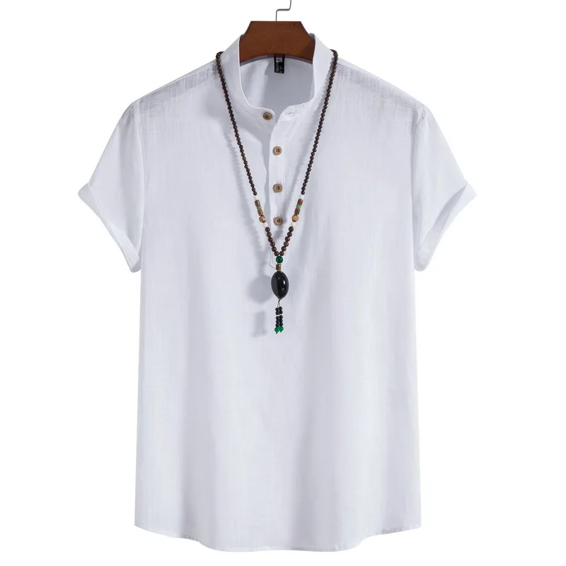 Summer Foreign Trade Men's Cotton and Linen Short Sleeved Solid Color Standing Collar Pullover Shirt, Men's Fashion Trend Shirt
Summer Foreign Trade Men's Cotton and Linen Short Sleeved Solid Color Standing Collar Pullover Shirt, Men's Fashion Trend Shirt
