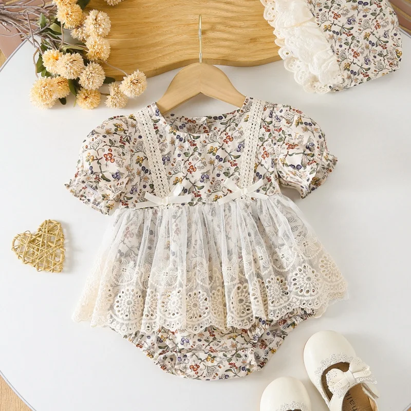 2026 Summer 3M-24M Baby Girls Bodysuit Floral Print Puff Sleeve Lace Newborns Jumpsuit Hat Infant Princess Casual Outdoor Romper
2026 Summer 3M-24M Baby Girls Bodysuit Floral Print Puff Sleeve Lace Newborns Jumpsuit Hat Infant Princess Casual Outdoor Romper