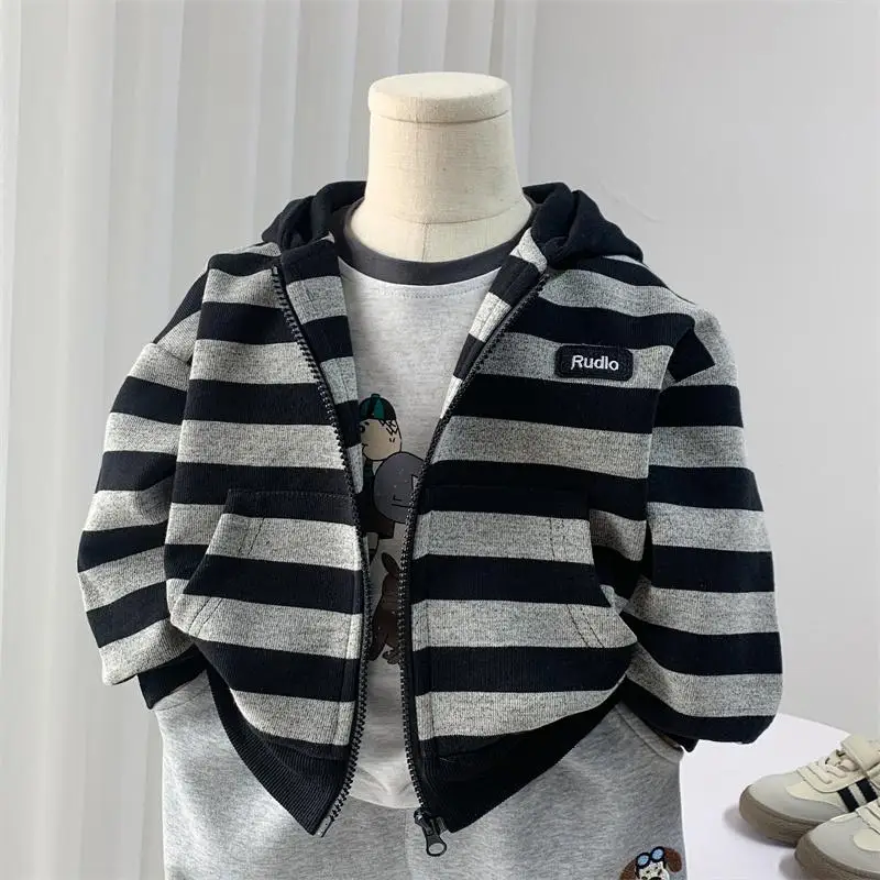 Boys' autumn hooded jacket autumn new zipper cardigan sweatshirt baby striped top casual
Boys' autumn hooded jacket autumn new zipper cardigan sweatshirt baby striped top casual