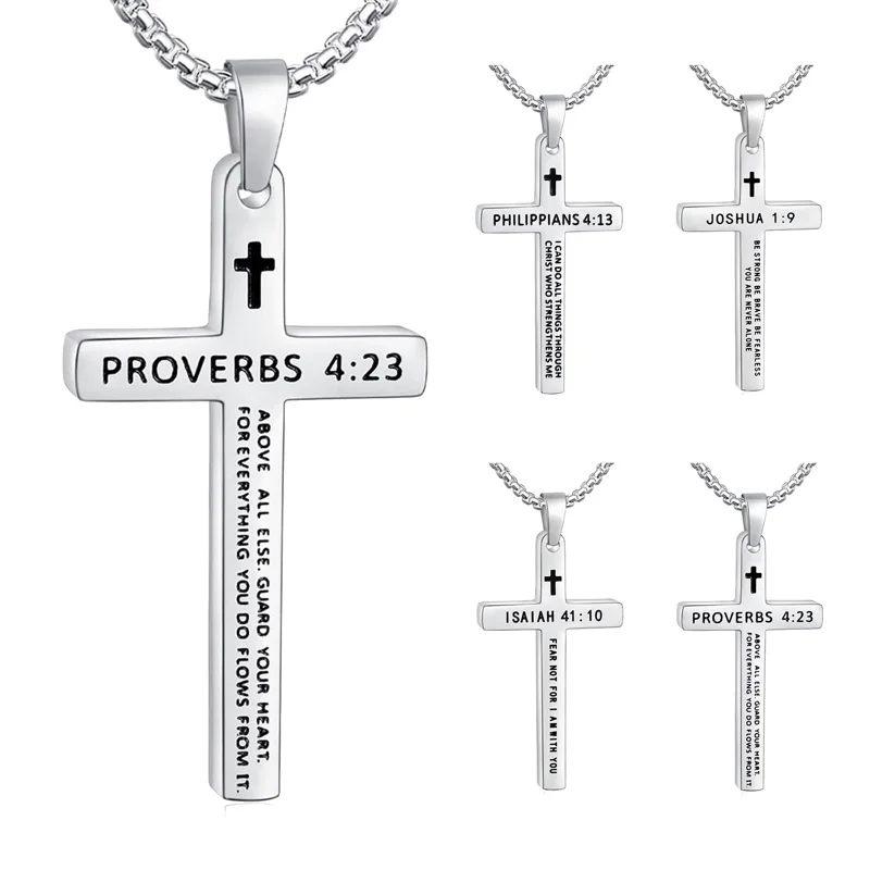 1pc Inspirational Bible Verse Cross Necklace For Men Stainless Steel Mens Necklace 24inch Chain
1pc Inspirational Bible Verse Cross Necklace For Men Stainless Steel Mens Necklace 24inch Chain