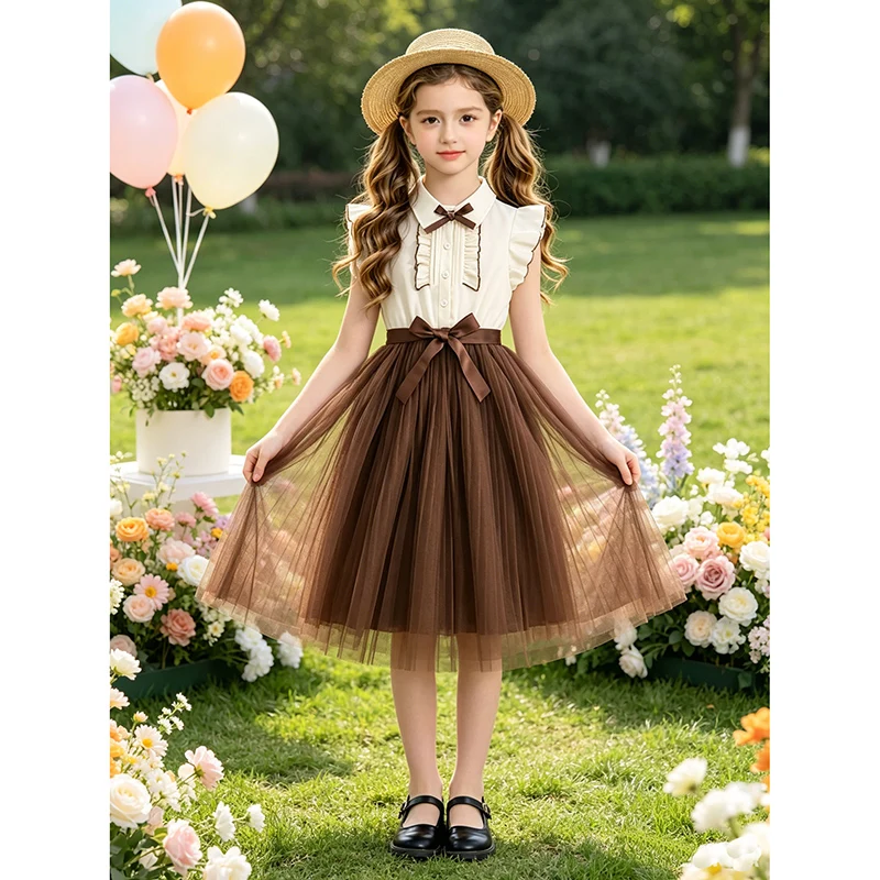 Girls 8-12 Summer Preppy Dress, Collar Bow Ruffle Spliced Mesh Pleated Swing Kids Daily Dress
Girls 8-12 Summer Preppy Dress, Collar Bow Ruffle Spliced Mesh Pleated Swing Kids Daily Dress