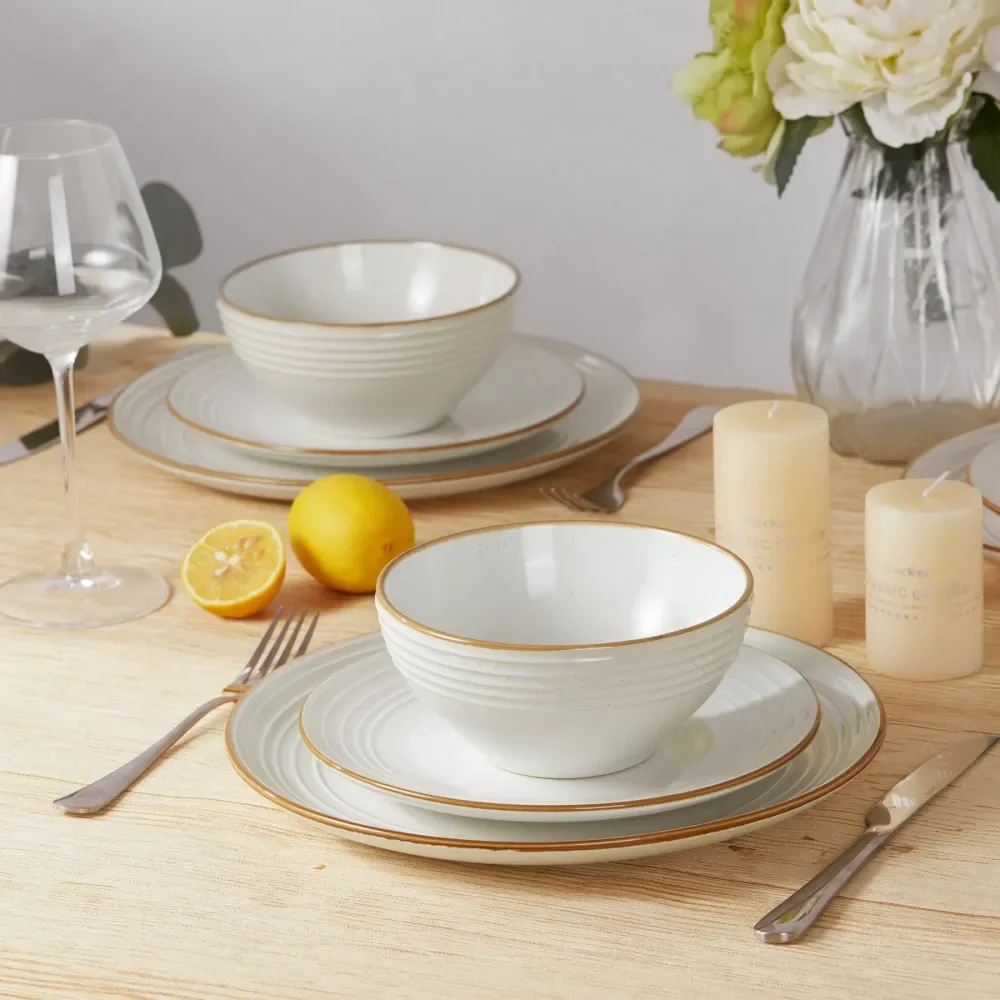 12 Pieces Dinnerware Set, Plates And Bowls Sets For 4, Including Dinner Plates, Salad Plates And Cereal Bowls, Dishwasher And M
12 Pieces Dinnerware Set, Plates And Bowls Sets For 4, Including Dinner Plates, Salad Plates And Cereal Bowls, Dishwasher And M